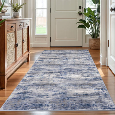 Tapis d'entrée lavable à la machine 4 x 6 avec envers en caoutchouc Tapis bleu / gris 
