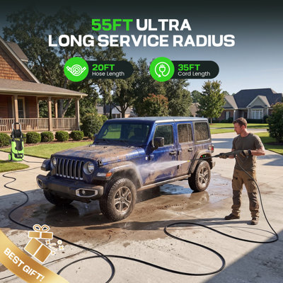 2026 New Pressure Washer 5000 PSI with 3 Levels Adjustable Pressure Gun, Portable Pull-Handle, 4 Nozzles and Foam Cannon, Heavy Duty Power Washer for Home/Car/Fence/Garden, Green