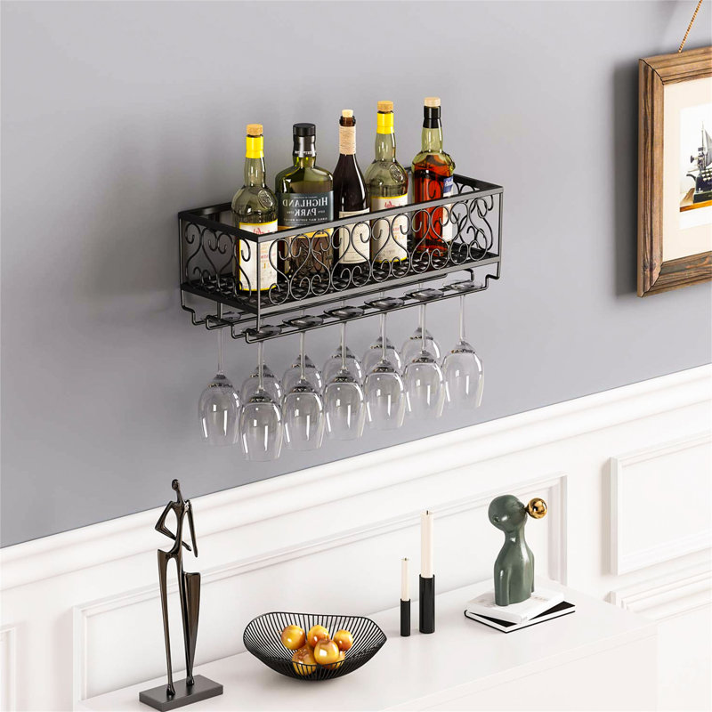 Koehl 12 Bottle Wall Mounted Wine Bottle & Glass Rack in Black