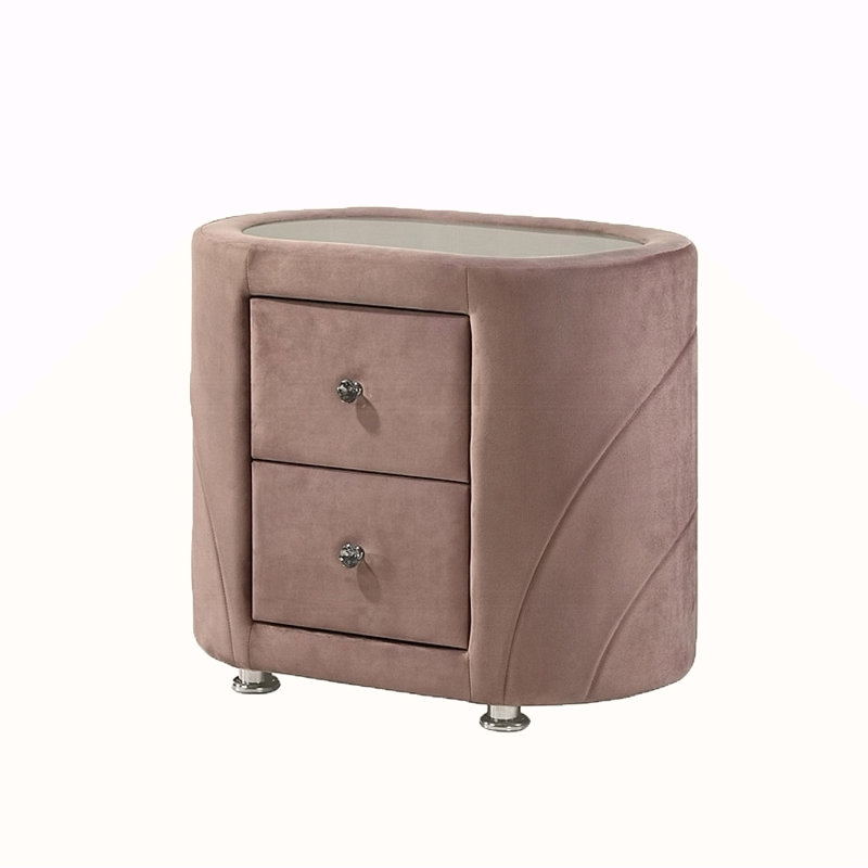 Velvet Upholstered Nightstand With 2 Drawers
