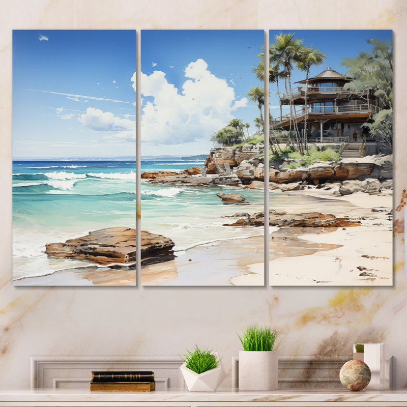 Cancun Beach Resort II, reproduction sur toile 3 pièces, H 40 po x l 60 po