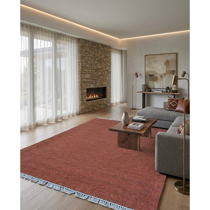 Hand Woven Solid Rust Cotton & Polyester Rectangle Indoor Area Rug, Rectangle 4' x 6'