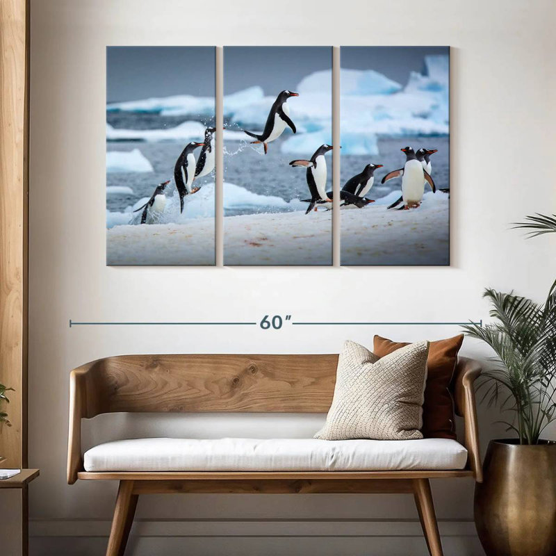 Brampt Penguins Jumping On Ice, 32" H x 50" W