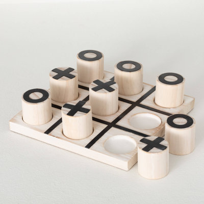 Jeu de tic tac toe 9,5 po x 9,5 po Wood Block