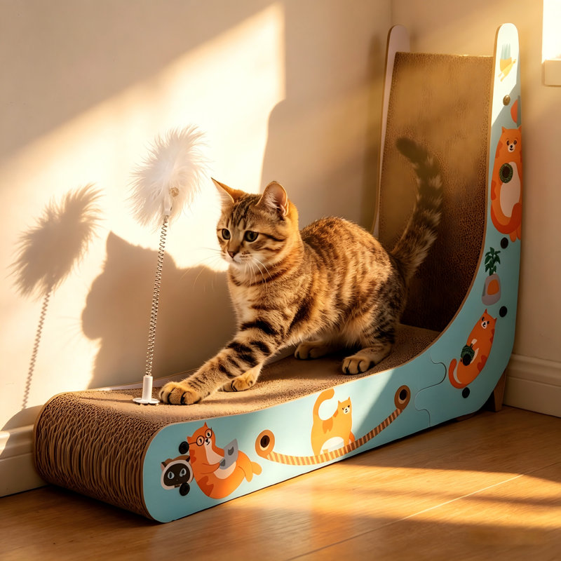 L-shaped Cat Scratcher Double-sided With Spring Toy