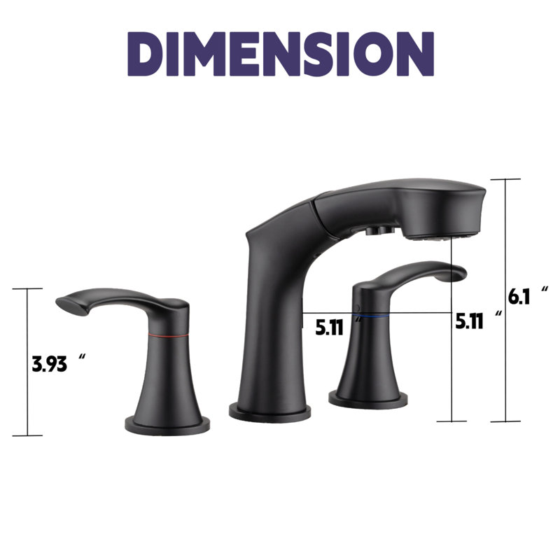 Widespread Pull Out Sprayer Bathroom Faucet, 2-Handle Bathroom Sink Faucet, Matte Black