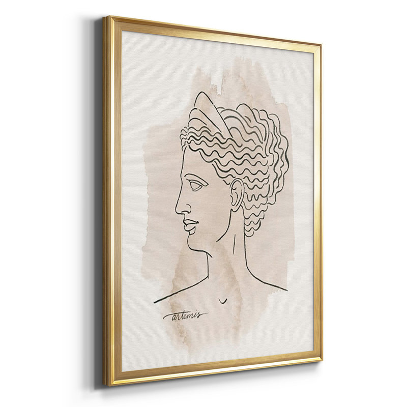«Greek Busts VI», reproduction encadrée de qualité supérieure - prête à être accrochée, Encadrement doré