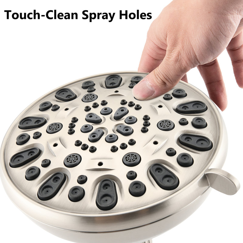 Pomme de douche haute 4,72 po avec finition en nickel brossé - 6 réglages réglables, colmatage, 1,8 gal / min, débit, montage facile