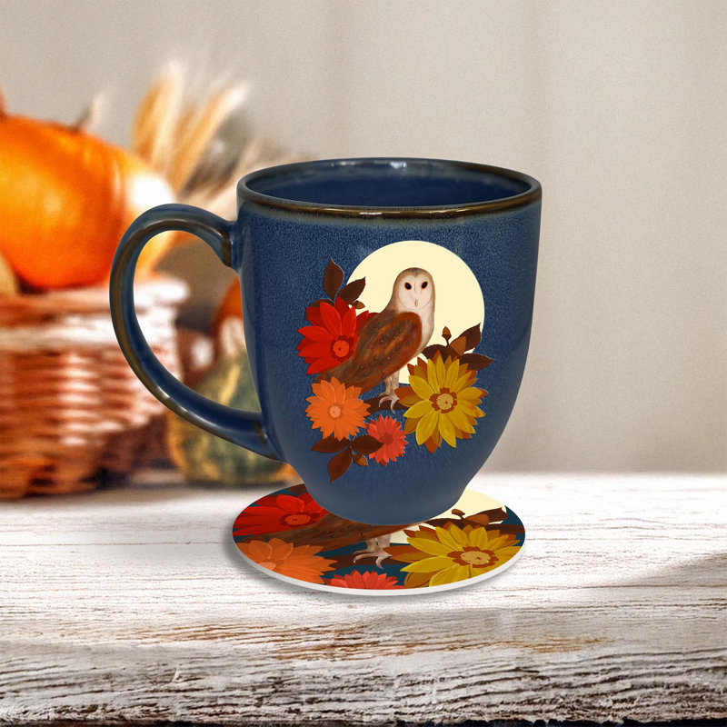 Ensemble de grandes tasses et sous-verres en céramique 16 oz Happy Harvest