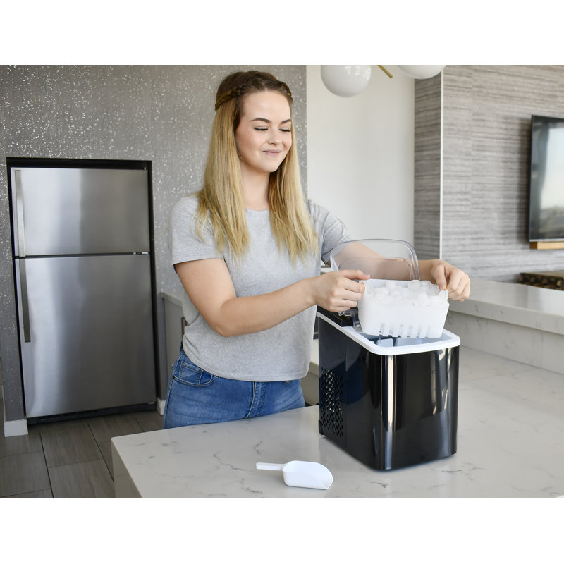 Ice Maker with 26 lbs. Capacity Countertop Stainless Steel Ice Maker with Transparent Window, Black Stainless