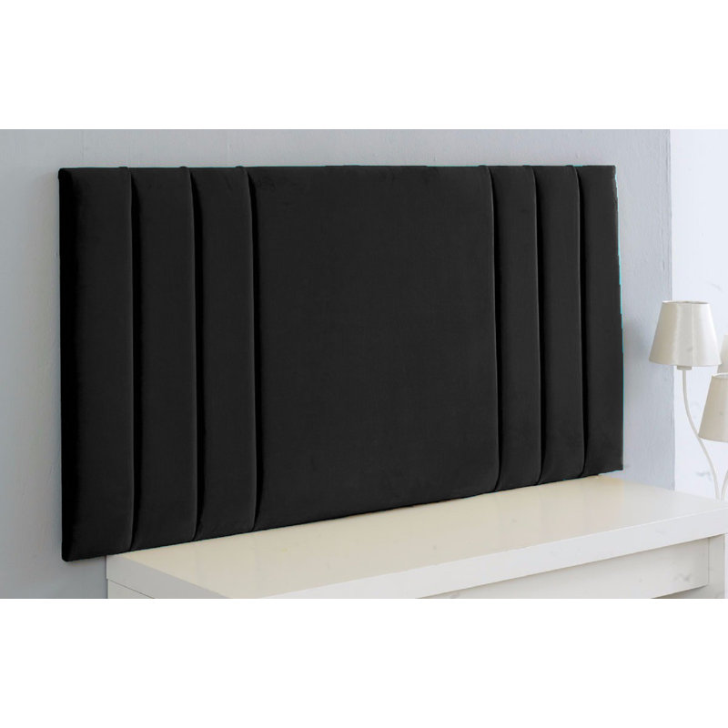 Shipman Upholstered Headboard, Black, Plush Velvet Fabric, Double (4'6)