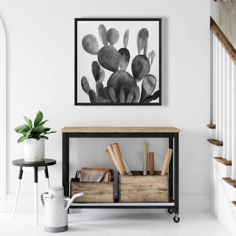 Toile de cactus avec palette de gris | Décoration de chambre grise exotique, H 25,25 po x l 25,25 po