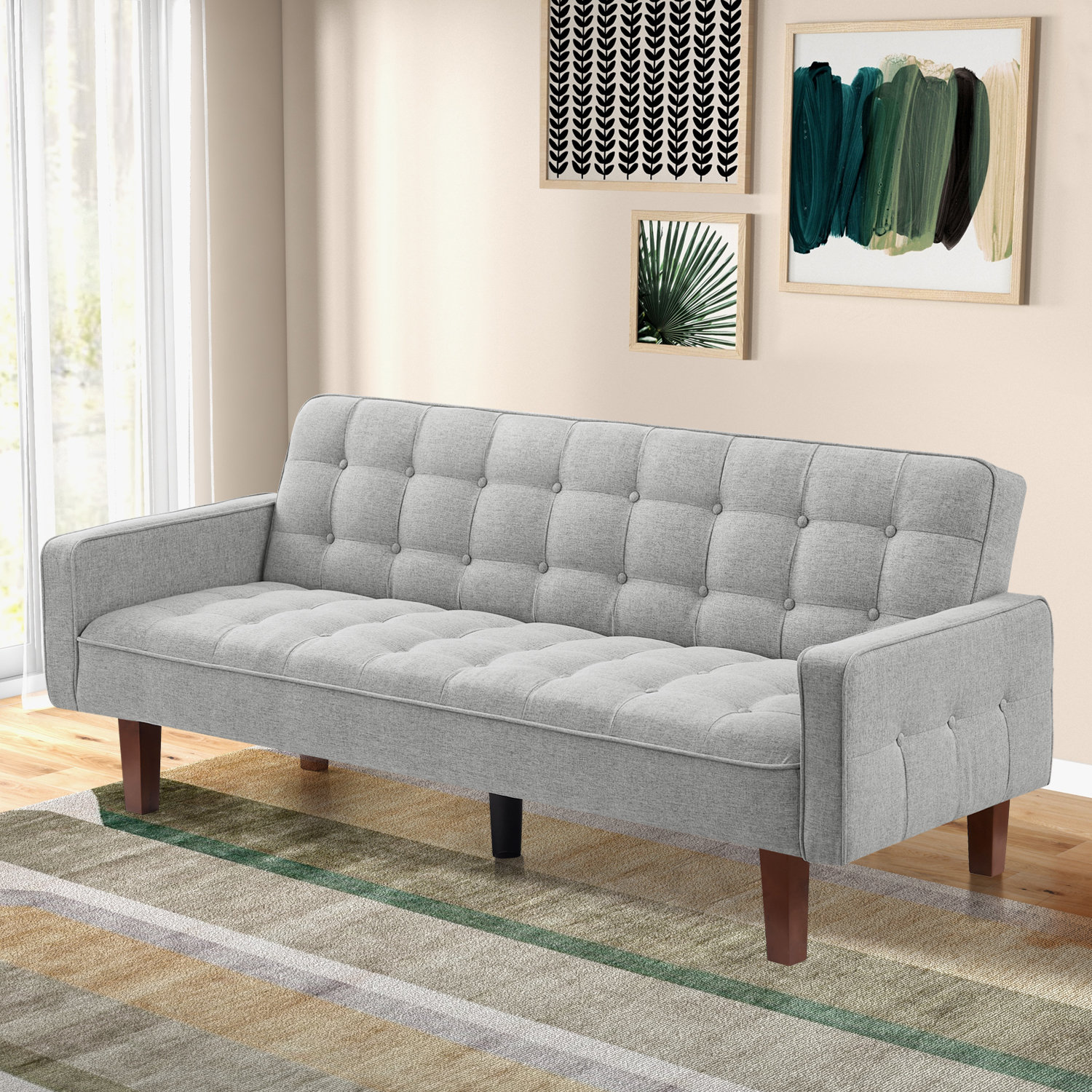 Futon Sofa Bed Memory Foam Futon Mid-Century Modern Convertible Sofa  Bed,Fabric,Dark Gray