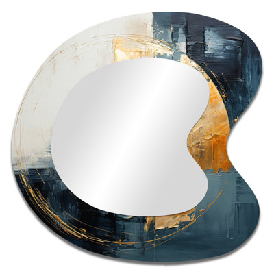 Turquoise Gold White Half Moon - Minimalism Asymmetrical Decorative Wall Mirror, Modern Irregular Shape Mirror, Printed Metal Art