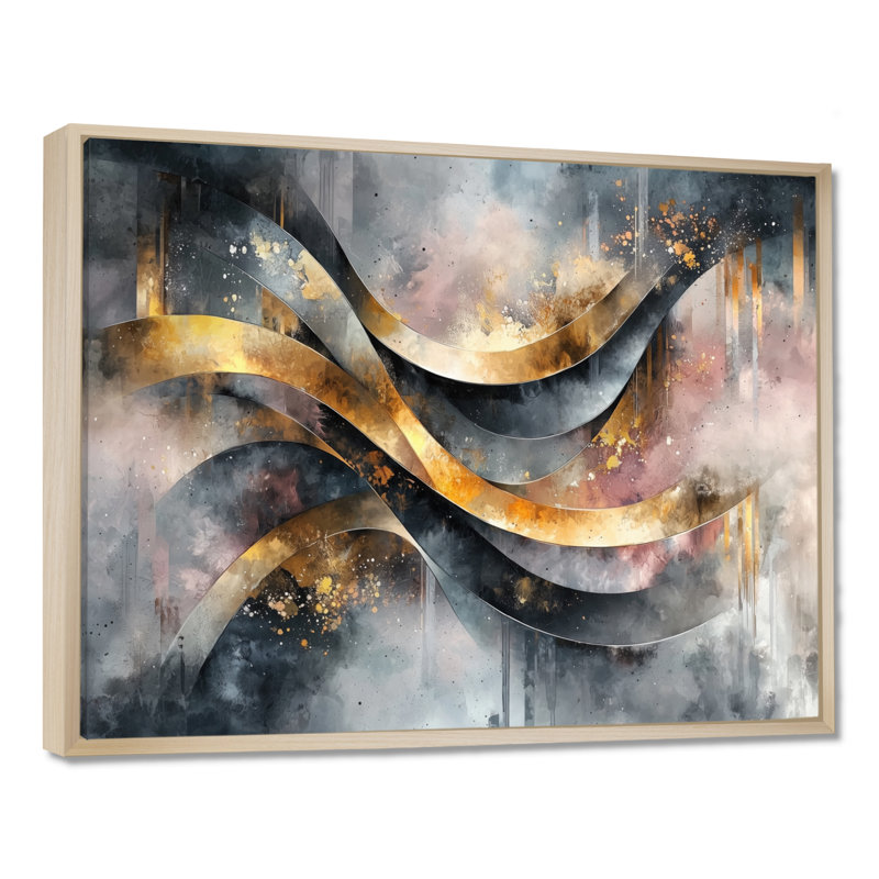«Geometric Ink Pulse V - Abstract Spirals», art mural sur toile, Cadre flottant, H 24 po x l 32 po, Naturel