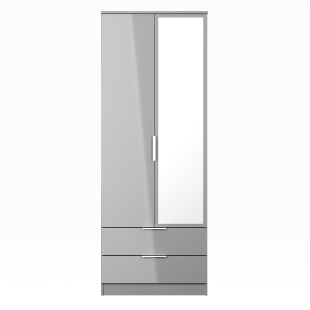Biniam Tall 2 Door 2drw Mirrored Robe in White Matt
