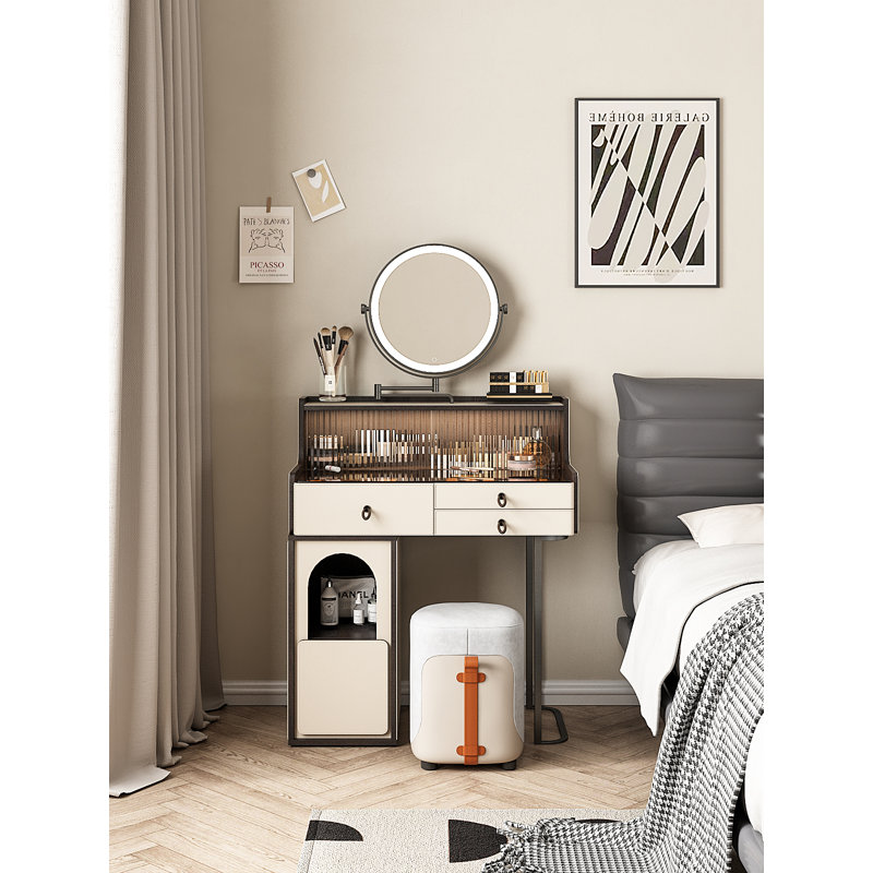 Elevate Your Daily Glam」Light Luxury Multi - function Makeup Vanity | Layered Storage + Smart Mirror + Small - Space Friendly | Dressing Table