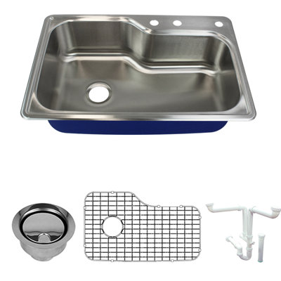 Meridian 33'' L Drop-In Single Bowl Stainless Steel Kitchen Sink