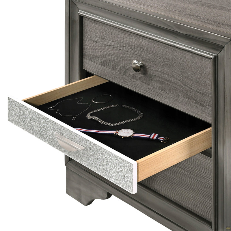 Table de chevet avec tiroirs de rangement, Gris