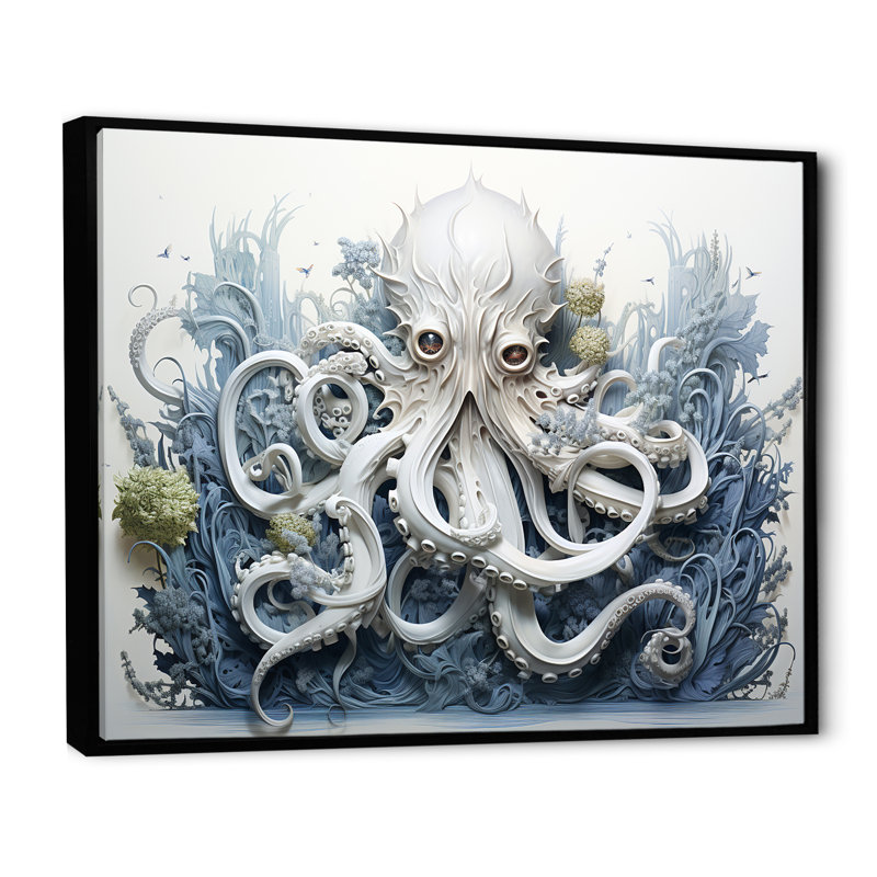 Impression sur toile Marine Marine Octopus Magic Animals, H 34 po x l 44 po x P 1,5 po, Cadre flottant noir