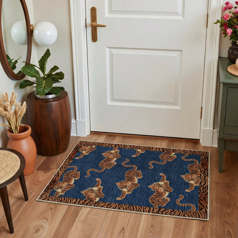 Tapis lavable à la machine Vintage Tiger, Rectangle 5' x 7'