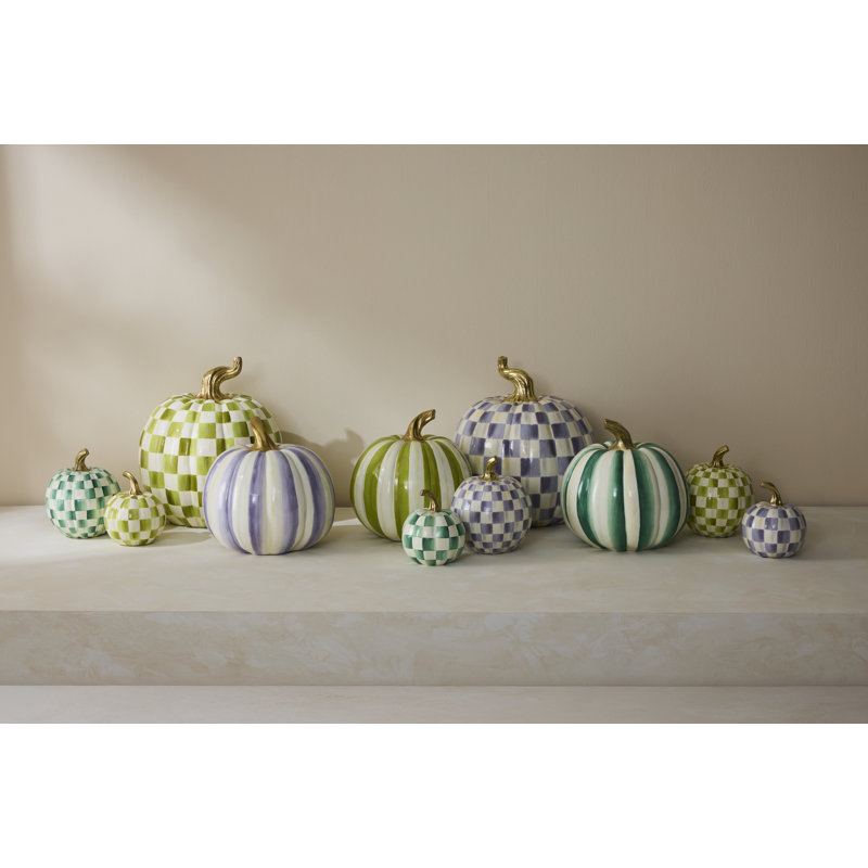 Stripe Medium Pumpkin, 11" H x 11.5" W x 11.5" D, Green