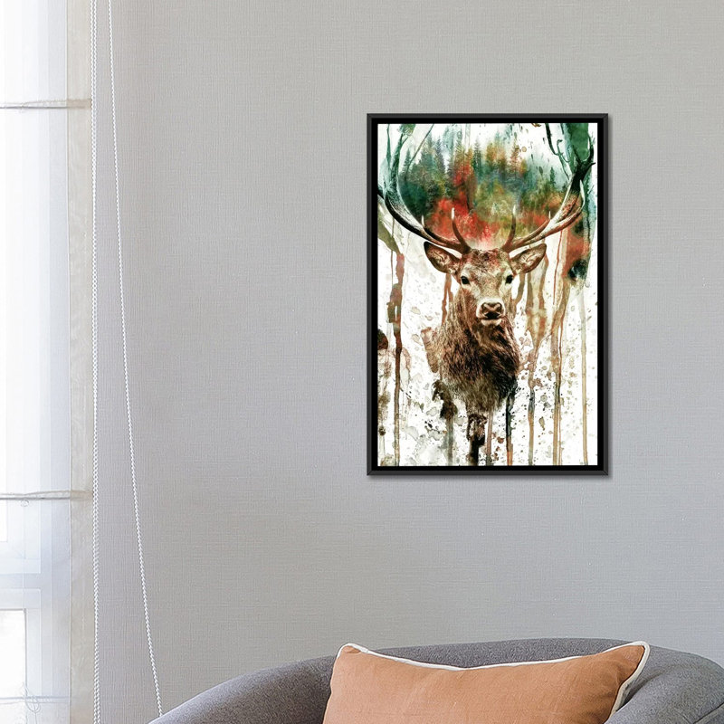 " Deer I " by Riza Peker, 26" H x 18" W x 1.5" D, Black Framed Canvas, No Mat