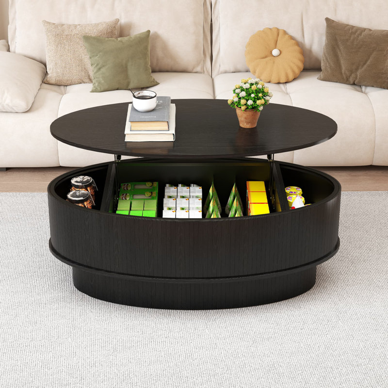 Table basse à plateau relevable ovale de 41 pouces avec rangement, petite table centrale avec plateau relevable pour le salon