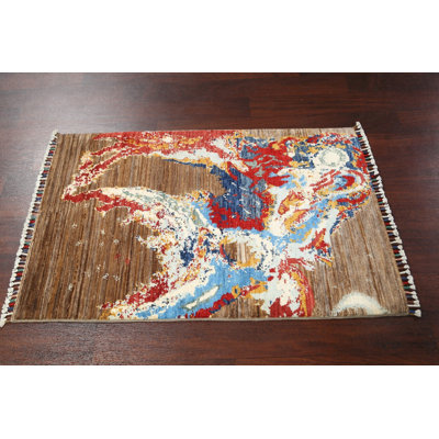 Tapis oriental moderne et abstrait noué à la main 3 x 4