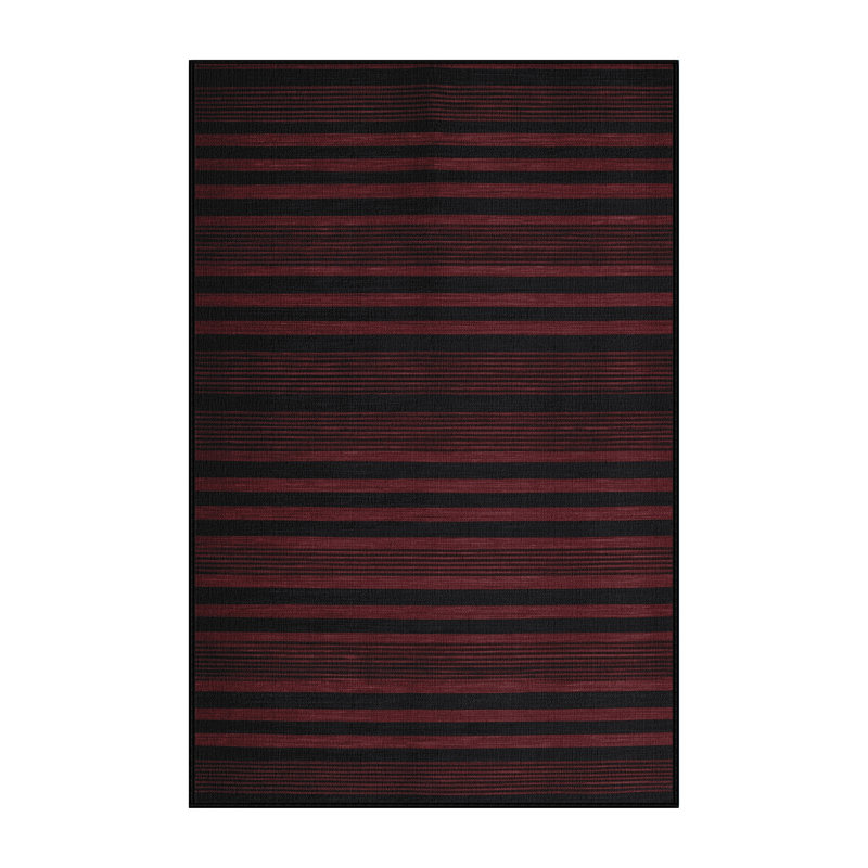 Tapis noir à rayures horizontales lavable à la machine, Rectangle 5 pi x 7 pi