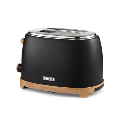 GEEPAS 2 Slice Toaster Nordiq Design | Matte Finish With Wood Accents |, ,ing Levels Defrost Reheat & Cancel | High Lift Removable Crumb Tray Cool Touch Cord Storage | 2 Year Warranty 850W ,