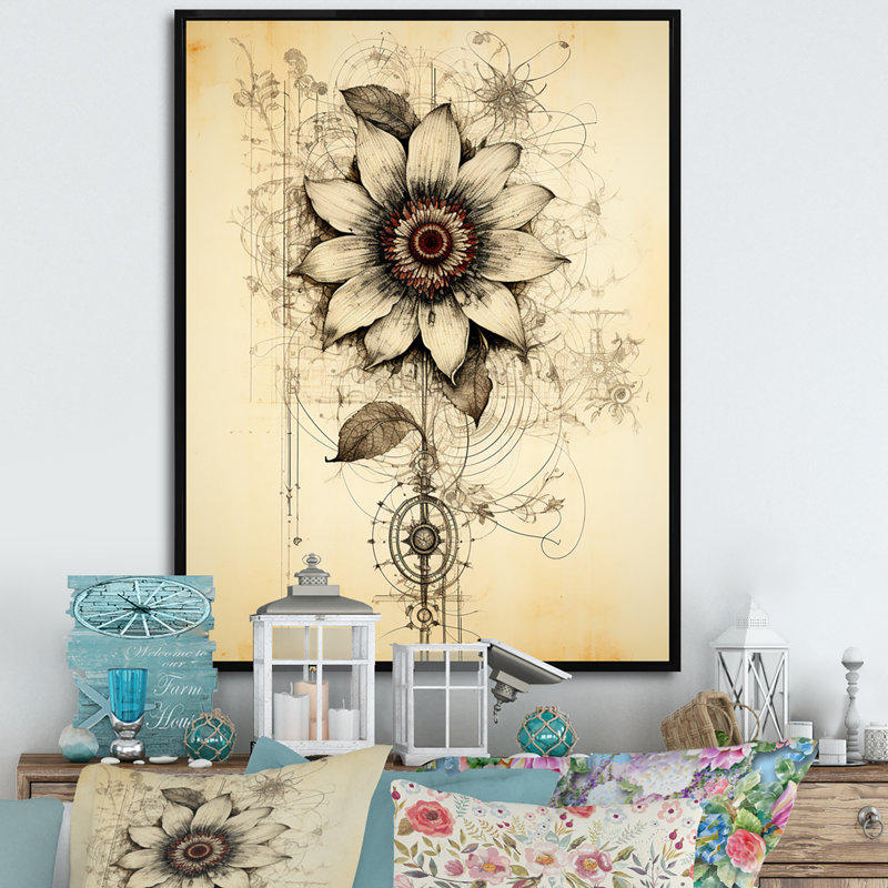 Illustration rétro de marguerite encadrée sur toile, Cadre flottant noir, H 40 po x l 30 po x P 1,5 po