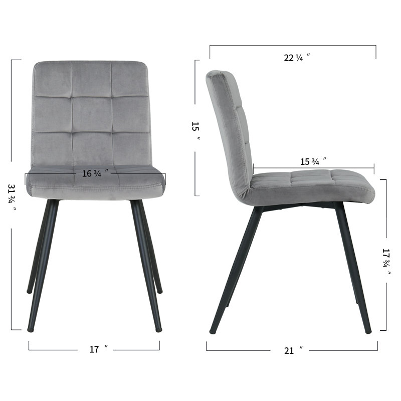Furst 17.75'' H Tufted Velvet Upholstered Metal Side Chair, Gray