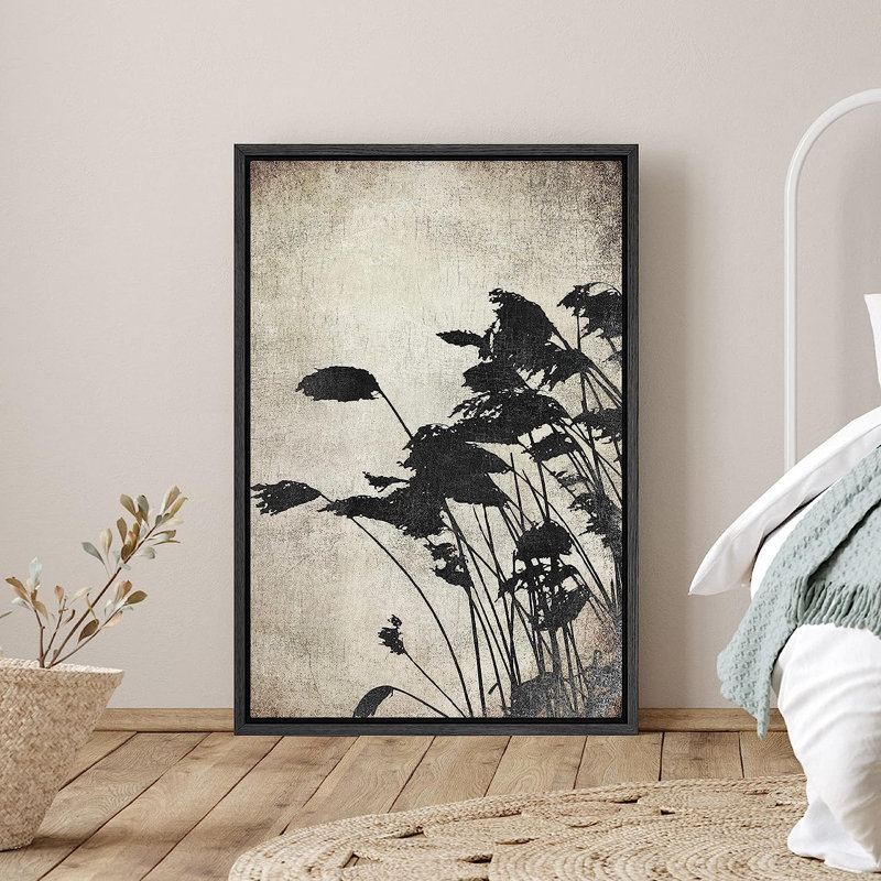«Dark Plants», reproduction d'art sur toile encadrée, silhouette de fleur de vent grunge, nature sauvage
