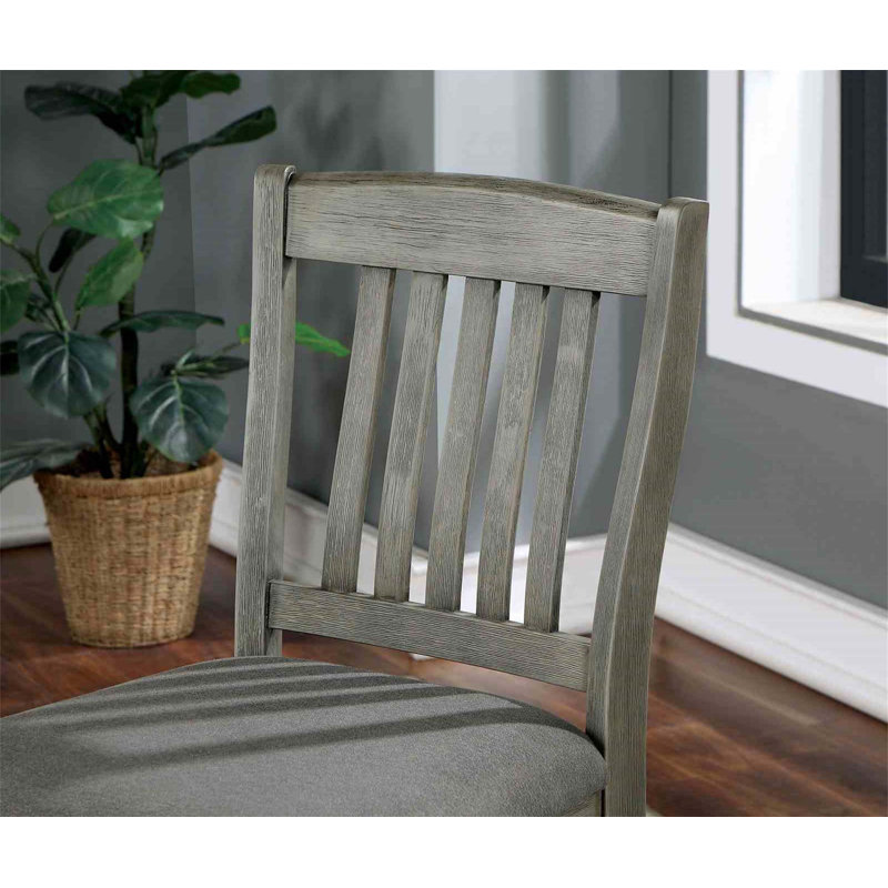 Chaise de style comptoir 2 pièces de style transitionnel avec siège rembourré en tissu et dossier en lattes brossées pour la salle à manger