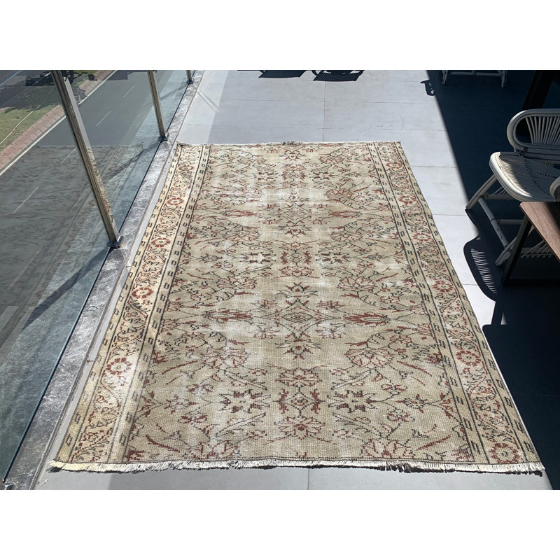 Tapis turc rétro Oushak fabriqué à la main avec des matériaux organiques pour la décoration de salon