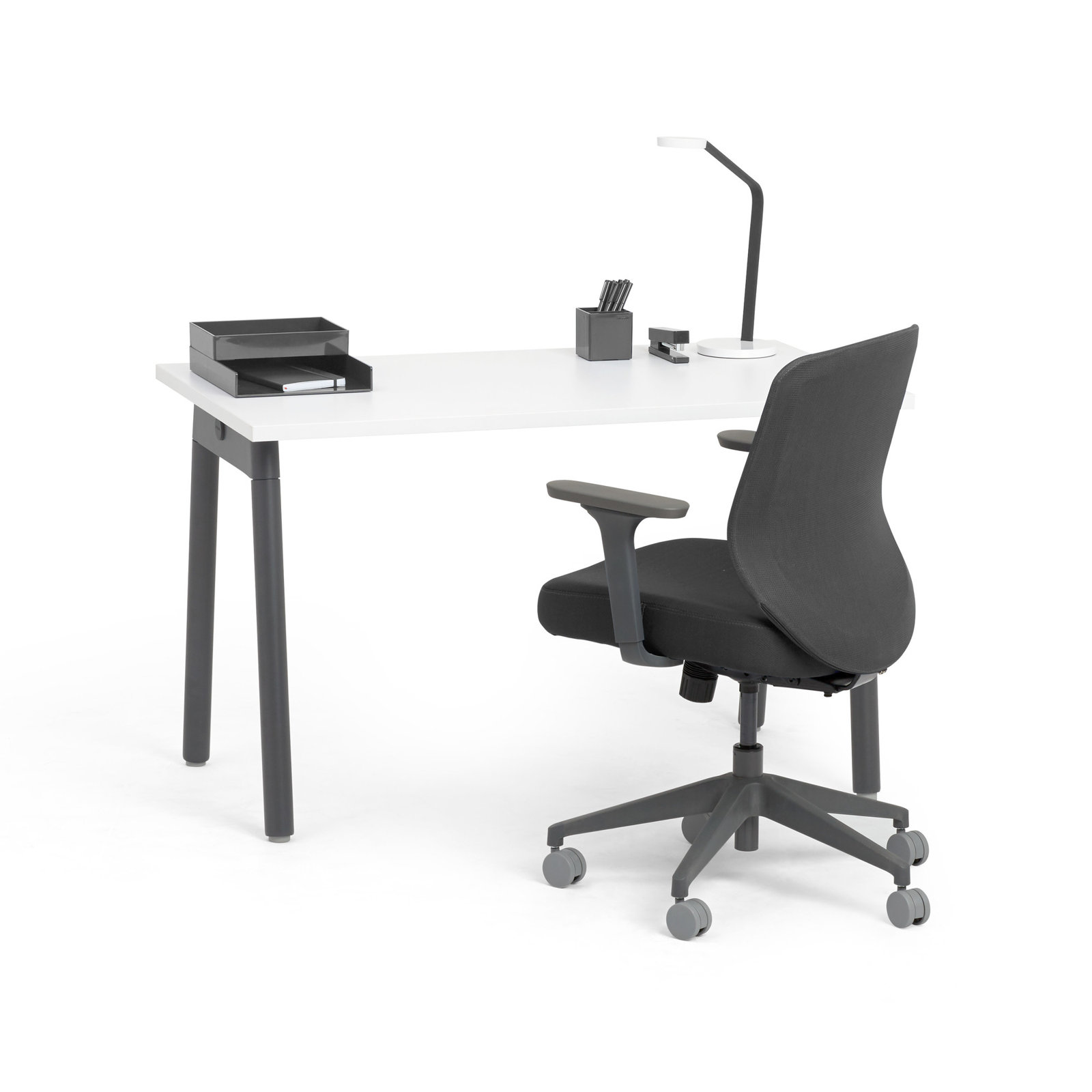 Series A Writing Desk, White/Charcoal, 57"L x 27"D x 29"H