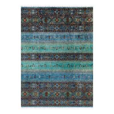 One-of-a-Kind Rectangle 9'1" X 12'7" Wool Area Rug Light Blue/Green/Brown/Black