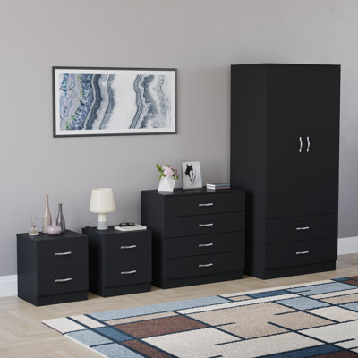Tayce 4 Piece Bedroom Set (2 Drawer Bedside Chest X2, 4 Drawer Chest, 2 Door 2 Drawer Wardrobe)