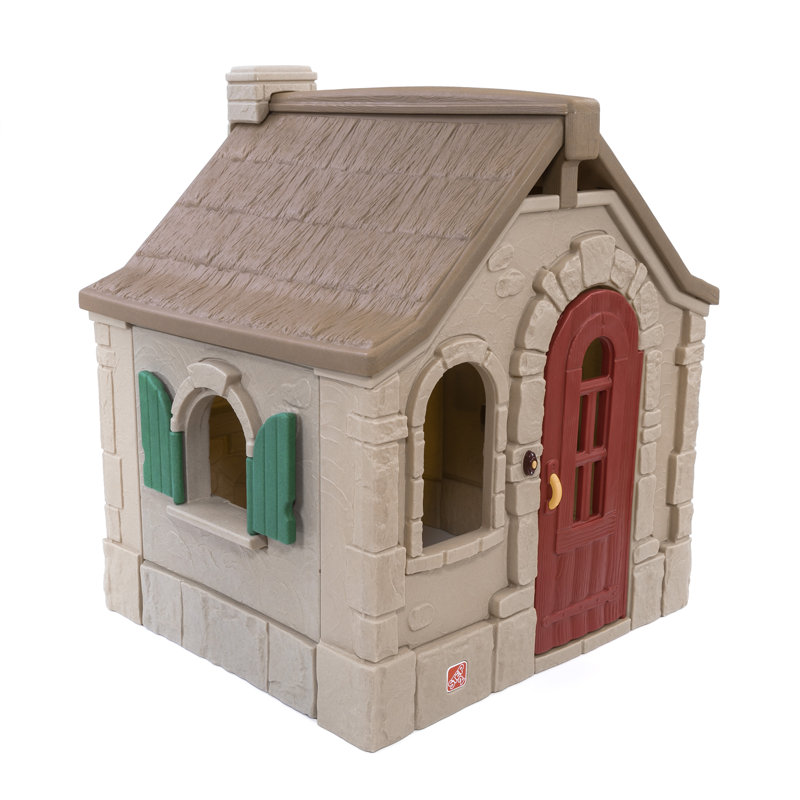 Naturally Playful Brown Plastic Cottage Playhouse with Red Door