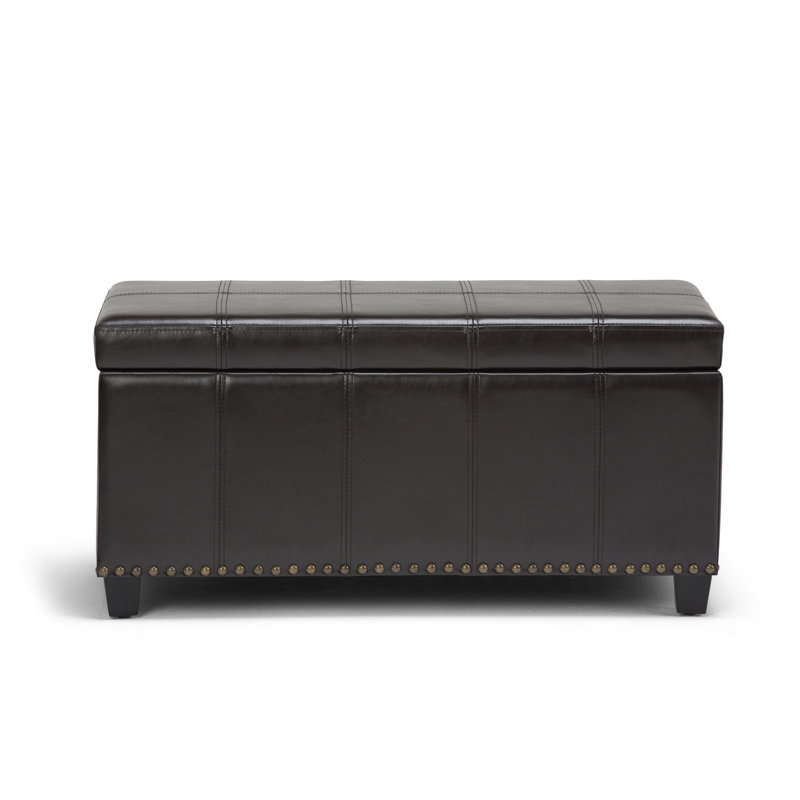 Banc de rangement avec repose-pieds de rangement rectangulaire en cuir végétalien et rembourré avec mousse à haute densité Amelia