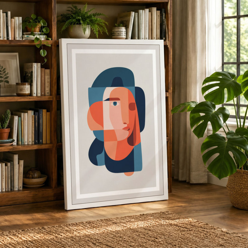 Geometric Portrait Mid-Century - Wrapped Canvas, 24x16 - 61.0 x 40.6 cm, Ochre Border