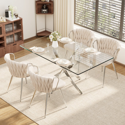 5-Piece Rectangle Glass Dining Table Set