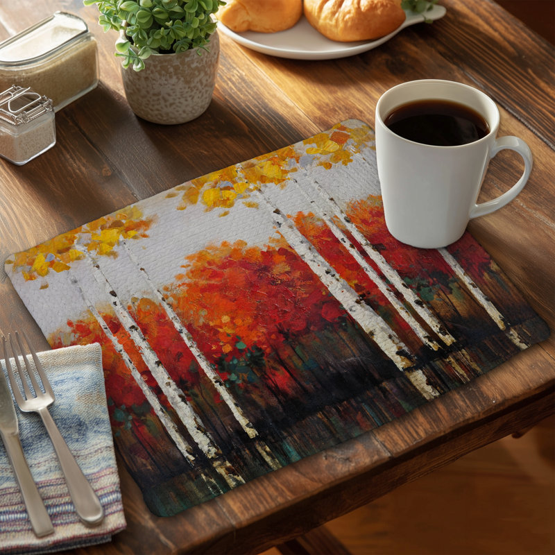Braided Polyester Placemats Set of 4 | Birches by Fall Decor