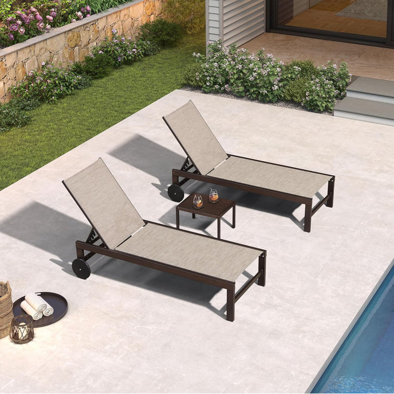 Chaise longue d'extérieur PURPLE LEAF avec 5 positions réglables, structure en aluminium bronze, Gris