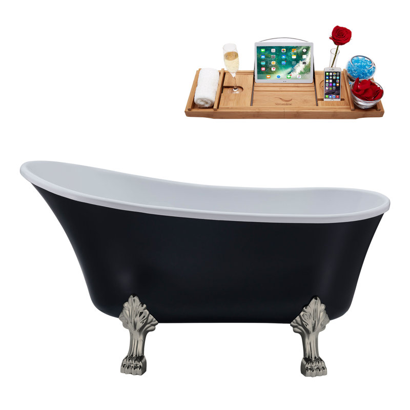 1399.5mm x 680.7mm Soaking Acrylic Bathtub, Matte Black, Brushed Nickel