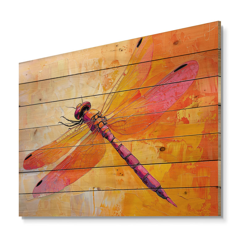 Libellule au soleil - Art mural moderne sur bois de pin naturel, H 10 po x l 20 po