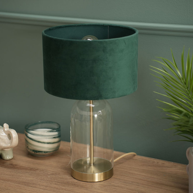 Glass Desk Lamp, Gold, Forest Green, 45" H x 25" W x 25" D