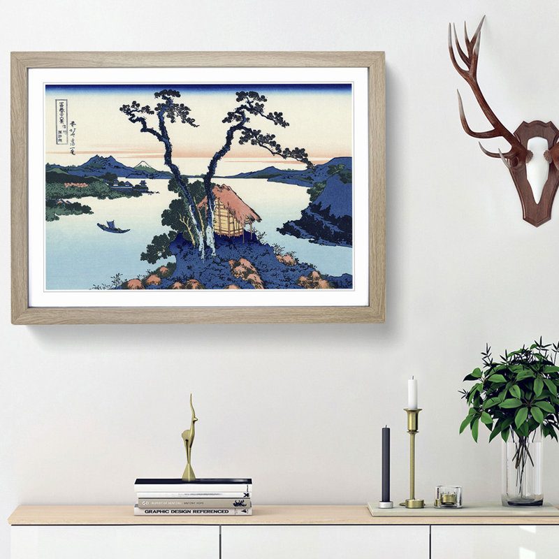 A View of Mount Fuji Across Lake Suwa by Katsushika Hokusai - Framed Print, Oak Framed, 33cm H x 45cm W x 2cm D
