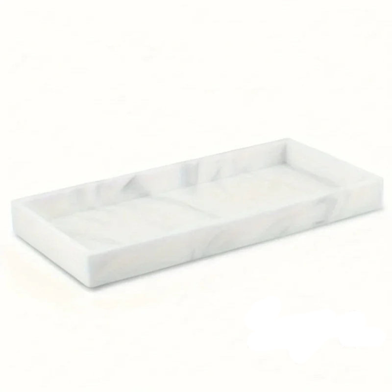 Vanity Tray - Non-Slip White Marble, White/Gold
